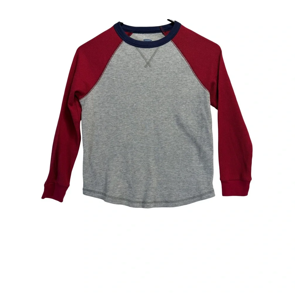 Old Navy Kids Grey Burgundy Raglan Waffle Knit Thermal Shirt Size M 8 Baseball